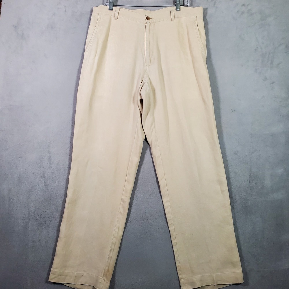 Jos. A. Bank Pants Mens 36x32 Beige Linen Flat Front Coastal Old Money Luxury
